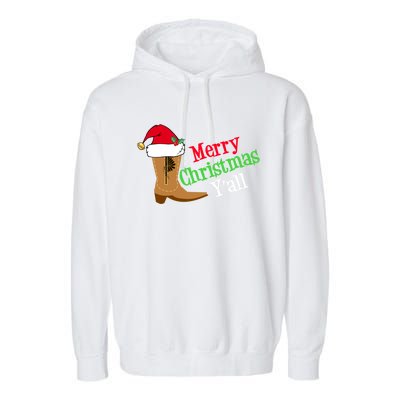 Merry Christmas YAll Funny Texas Cow Holiday Gift Garment-Dyed Fleece Hoodie