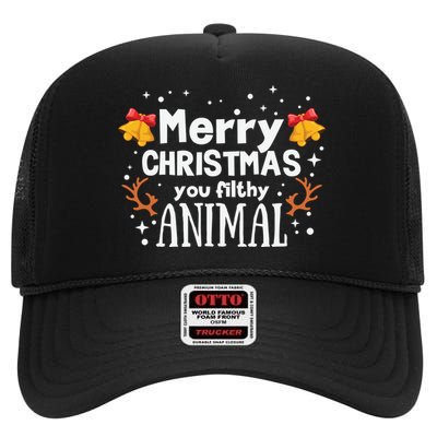 Merry Christmas You Filthy Animal High Crown Mesh Back Trucker Hat