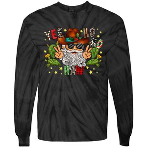 Merry Christmas Yee Ho Ho Haw Santa Cowhide Western Country Tie-Dye Long Sleeve Shirt