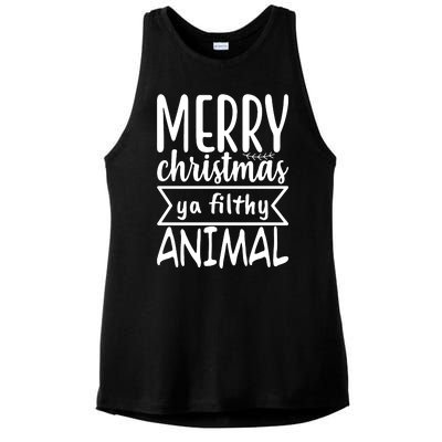 Merry Christmas Ya Filthy Animal Funny Holiday Ladies PosiCharge Tri-Blend Wicking Tank