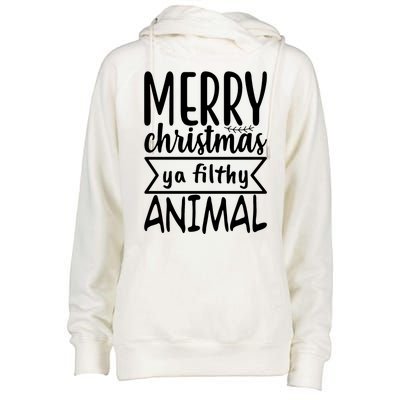 Merry Christmas Ya Filthy Animal Funny Holiday Womens Funnel Neck Pullover Hood