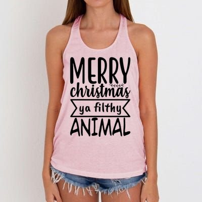 Merry Christmas Ya Filthy Animal Funny Holiday Women's Knotted Racerback Tank