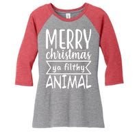 Merry Christmas Ya Filthy Animal Funny Holiday Women's Tri-Blend 3/4-Sleeve Raglan Shirt