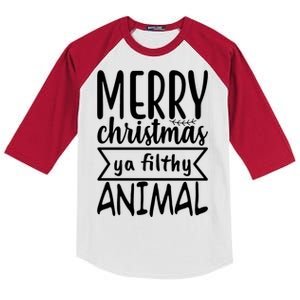 Merry Christmas Ya Filthy Animal Funny Holiday Kids Colorblock Raglan Jersey