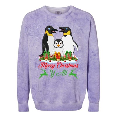 Merry Christmas Y All Family Matching Penguin Christmas Tree Gift Colorblast Crewneck Sweatshirt