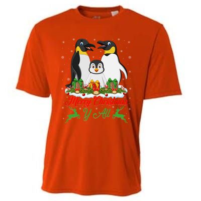 Merry Christmas Y All Family Matching Penguin Christmas Tree Gift Cooling Performance Crew T-Shirt