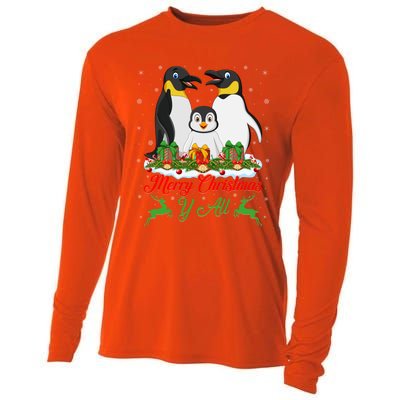 Merry Christmas Y All Family Matching Penguin Christmas Tree Gift Cooling Performance Long Sleeve Crew