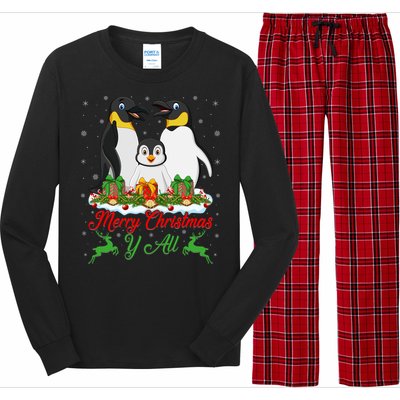 Merry Christmas Y All Family Matching Penguin Christmas Tree Gift Long Sleeve Pajama Set