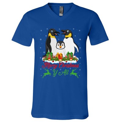 Merry Christmas Y All Family Matching Penguin Christmas Tree Gift V-Neck T-Shirt