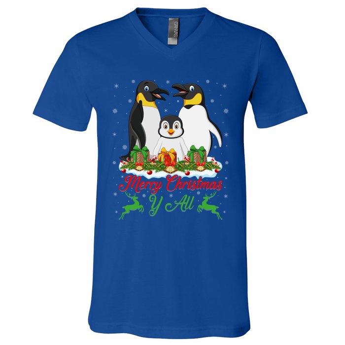 Merry Christmas Y All Family Matching Penguin Christmas Tree Gift V-Neck T-Shirt