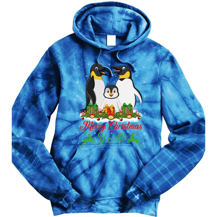 Merry Christmas Y All Family Matching Penguin Christmas Tree Gift Tie Dye Hoodie