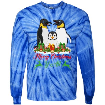 Merry Christmas Y All Family Matching Penguin Christmas Tree Gift Tie-Dye Long Sleeve Shirt