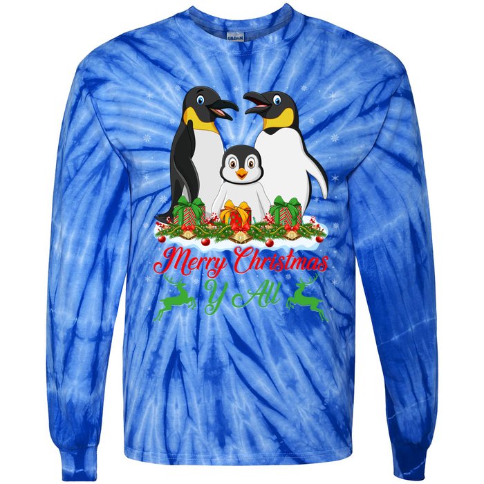 Merry Christmas Y All Family Matching Penguin Christmas Tree Gift Tie-Dye Long Sleeve Shirt