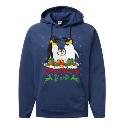 Merry Christmas Y All Family Matching Penguin Christmas Tree Gift Performance Fleece Hoodie