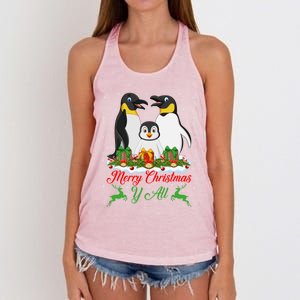 Merry Christmas Y All Family Matching Penguin Christmas Tree Gift Women's Knotted Racerback Tank