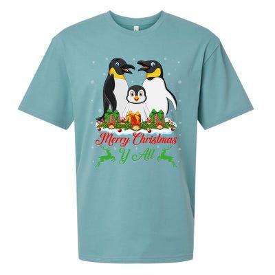 Merry Christmas Y All Family Matching Penguin Christmas Tree Gift Sueded Cloud Jersey T-Shirt