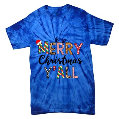 Merry Christmas YAll Leopard Santa Hat Family Matching Xmas Gift Tie-Dye T-Shirt
