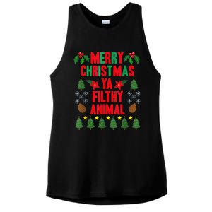 Merry Christmas Ya Filthy Animals Christmas Tee Shirt Ladies PosiCharge Tri-Blend Wicking Tank