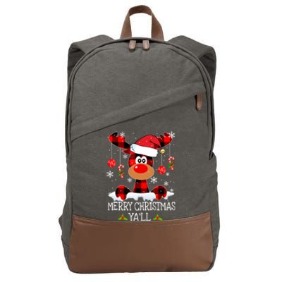 Merry Christmas YaLl Buffalo Red Plaid Reindeer Santa Hat Cotton Canvas Backpack