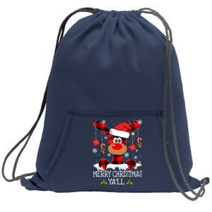 Merry Christmas YaLl Buffalo Red Plaid Reindeer Santa Hat Sweatshirt Cinch Pack Bag