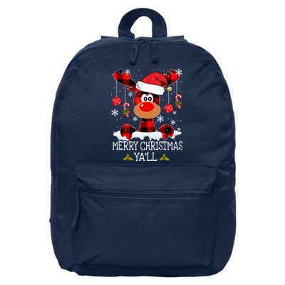 Merry Christmas YaLl Buffalo Red Plaid Reindeer Santa Hat 16 in Basic Backpack