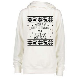 Merry Christmas Ya Filthy Animal Funny Ugly Christmas Womens Funnel Neck Pullover Hood