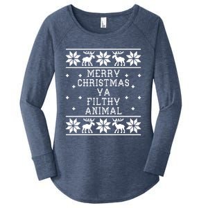 Merry Christmas Ya Filthy Animal Funny Ugly Christmas Women's Perfect Tri Tunic Long Sleeve Shirt