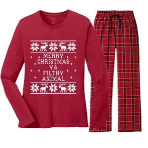 Merry Christmas Ya Filthy Animal Funny Ugly Christmas Women's Long Sleeve Flannel Pajama Set 