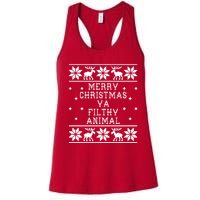 Merry Christmas Ya Filthy Animal Funny Ugly Christmas Women's Racerback Tank