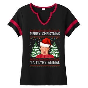 Merry Christmas Ya Filthy Animal Funny Ugly Christmas Ladies Halftime Notch Neck Tee