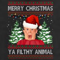 Merry Christmas Ya Filthy Animal Funny Ugly Christmas 7 Panel Mesh Trucker Snapback Hat