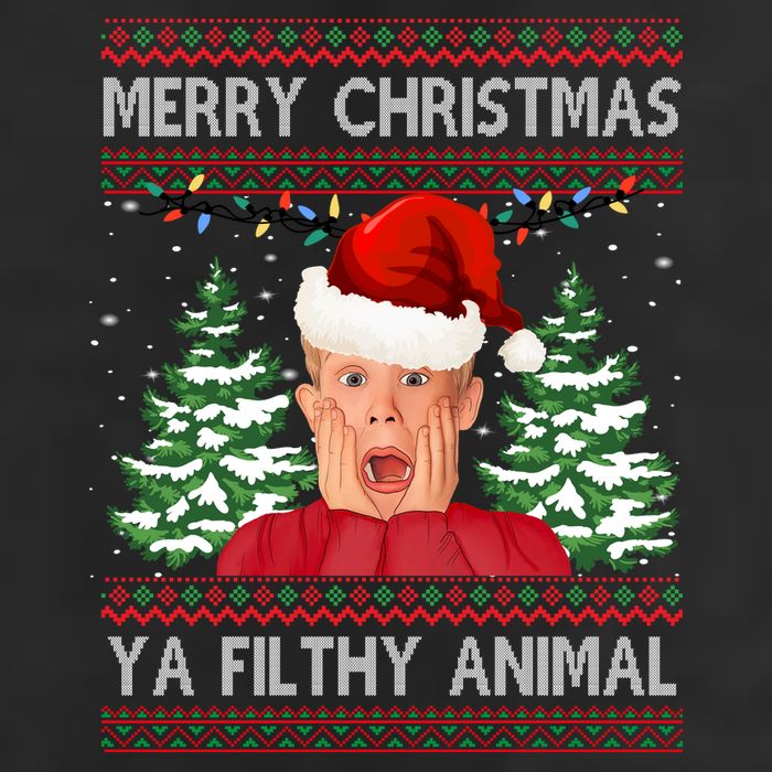 Merry Christmas Ya Filthy Animal Funny Ugly Christmas 7 Panel Mesh Trucker Snapback Hat