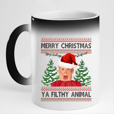 Merry Christmas Ya Filthy Animal Funny Ugly Christmas 11oz Black Color Changing Mug