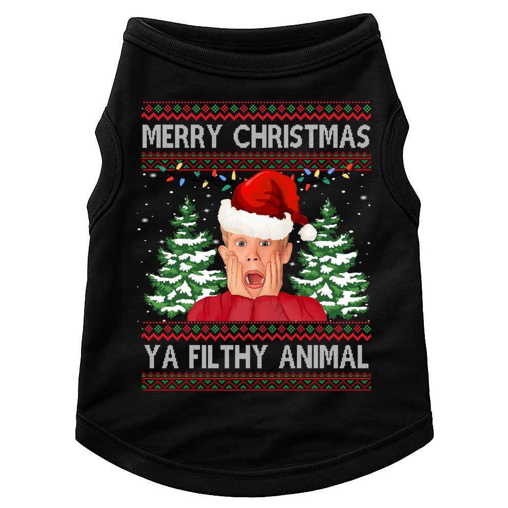 Merry Christmas Ya Filthy Animal Funny Ugly Christmas Doggie Tank