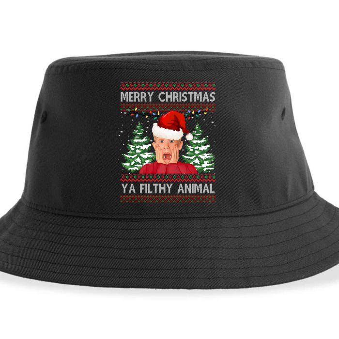 Merry Christmas Ya Filthy Animal Funny Ugly Christmas Sustainable Bucket Hat