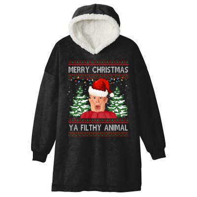 Merry Christmas Ya Filthy Animal Funny Ugly Christmas Hooded Wearable Blanket