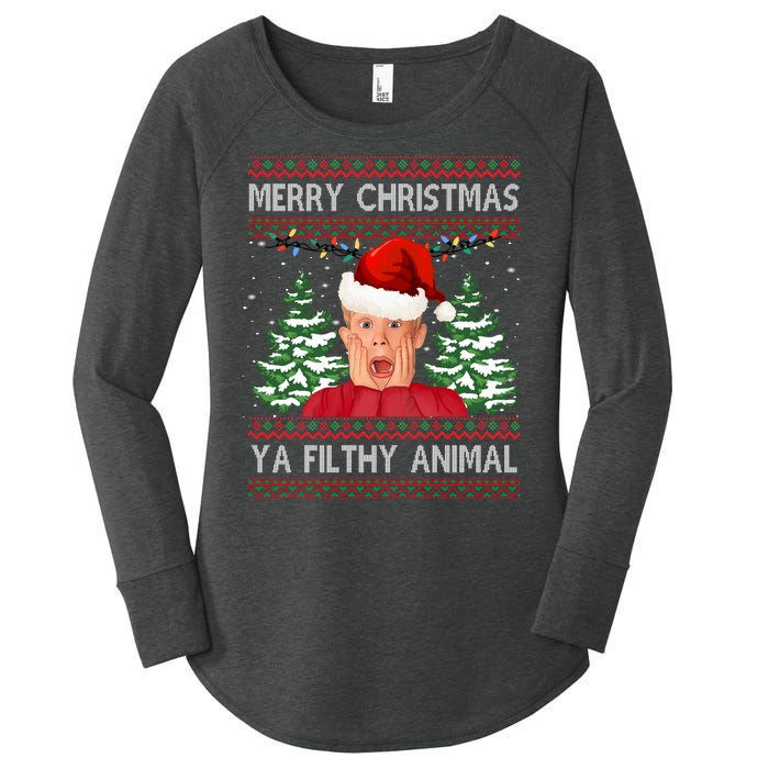 Merry Christmas Ya Filthy Animal Funny Ugly Christmas Women's Perfect Tri Tunic Long Sleeve Shirt