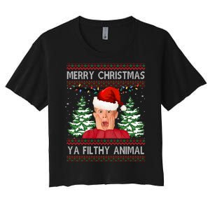 Merry Christmas Ya Filthy Animal Funny Ugly Christmas Women's Crop Top Tee