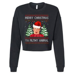 Merry Christmas Ya Filthy Animal Funny Ugly Christmas Cropped Pullover Crew