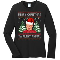 Merry Christmas Ya Filthy Animal Funny Ugly Christmas Ladies Long Sleeve Shirt