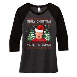 Merry Christmas Ya Filthy Animal Funny Ugly Christmas Women's Tri-Blend 3/4-Sleeve Raglan Shirt