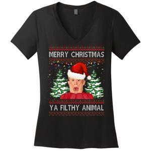 Merry Christmas Ya Filthy Animal Funny Ugly Christmas Women's V-Neck T-Shirt