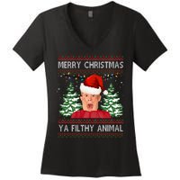 Merry Christmas Ya Filthy Animal Funny Ugly Christmas Women's V-Neck T-Shirt