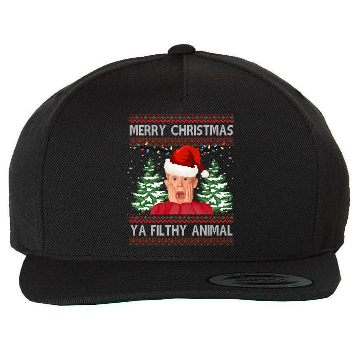 Merry Christmas Ya Filthy Animal Funny Ugly Christmas Wool Snapback Cap