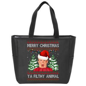 Merry Christmas Ya Filthy Animal Funny Ugly Christmas Zip Tote Bag