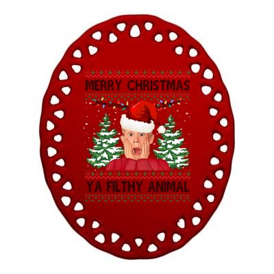 Merry Christmas Ya Filthy Animal Funny Ugly Christmas Ceramic Oval Ornament