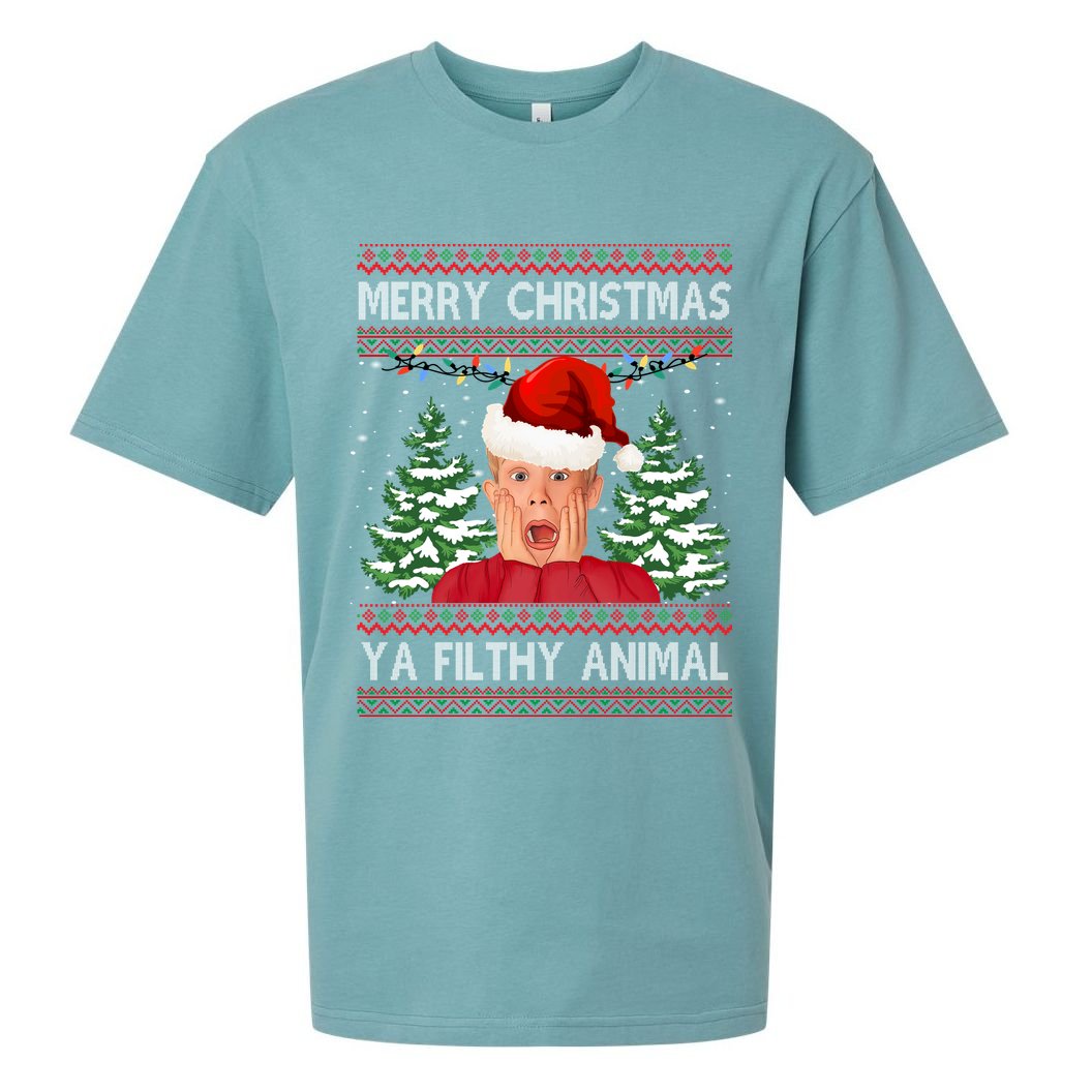Merry Christmas Ya Filthy Animal Funny Ugly Christmas Sueded Cloud Jersey T-Shirt