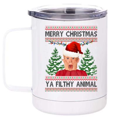 Merry Christmas Ya Filthy Animal Funny Ugly Christmas 12 oz Stainless Steel Tumbler Cup