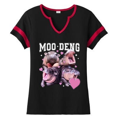 Moo Deng 2024 Cute Retro Heart Moo Deng 2024 Ladies Halftime Notch Neck Tee