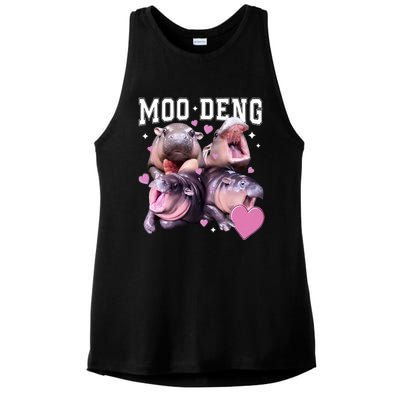 Moo Deng 2024 Cute Retro Heart Moo Deng 2024 Ladies PosiCharge Tri-Blend Wicking Tank